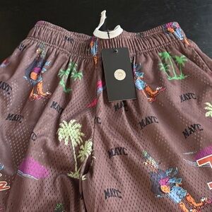 Inaka Brown Graphic Mesh Shorts